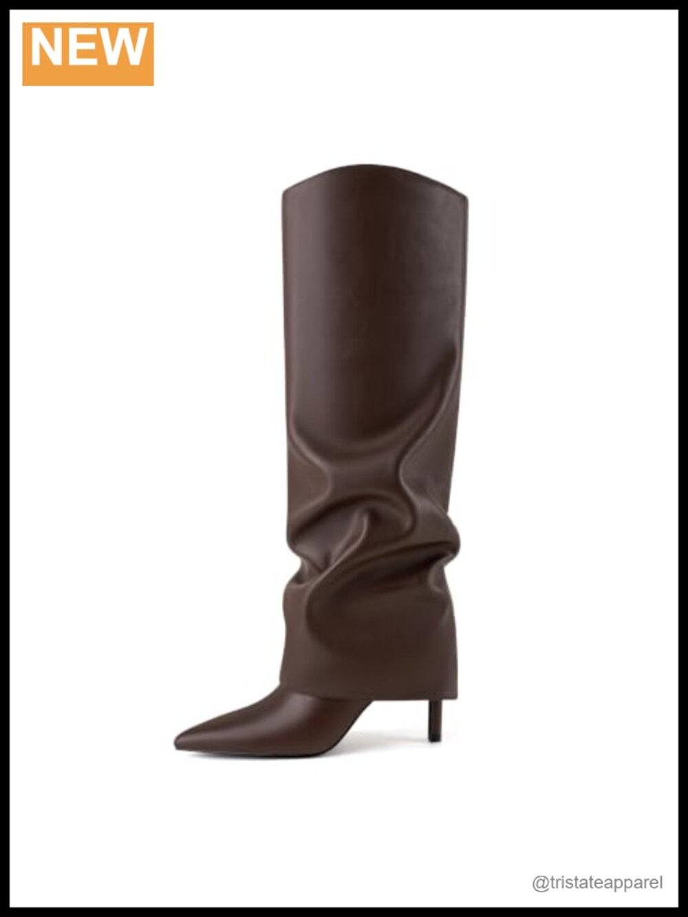 Fold Over Knee High Boots Pointed Toe Stiletto Heel Slouchy Zip Faux Leather